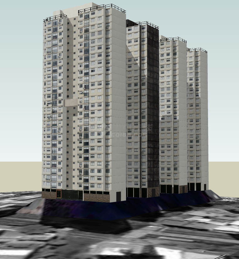 四栋浅色的高层建筑su模型-图二