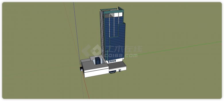 绿色框架蓝色玻璃主体办公楼su模型-图二