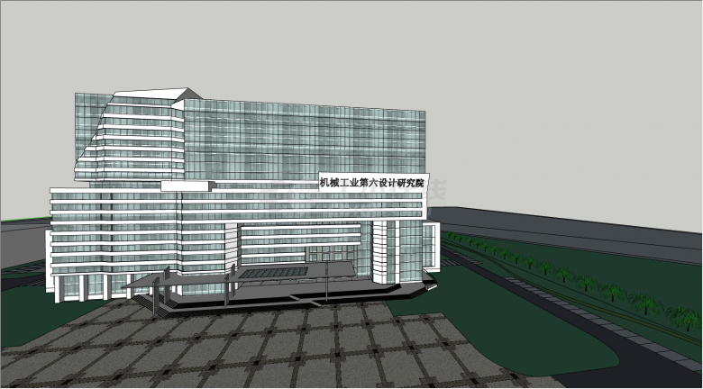 多层的带有玻璃外墙的办公楼建筑su模型-图二