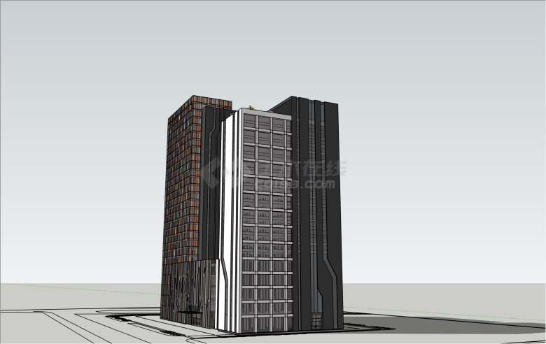 创新格子现代风格珠海高层办公楼su模型-图二