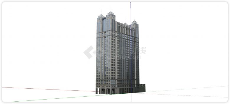 灰色复古砖主体摩天高层办公楼su模型-图一