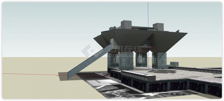 四个拼接的倒立金字塔造型建筑su模型-图一