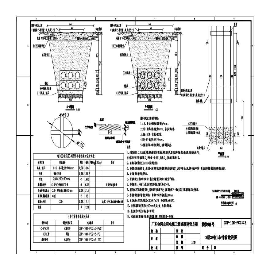 2层3列行车排管敷设图(GDP-10D-PC2×3-01)-图一