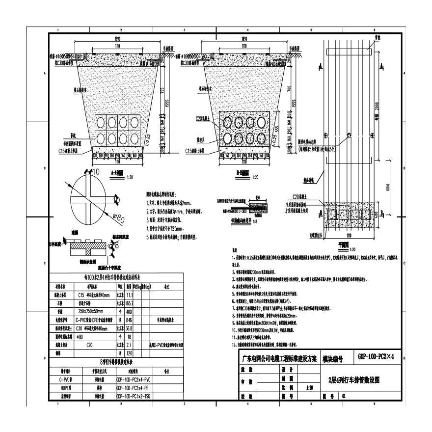 2层4列行车排管敷设图(GDP-10D-PC2×4-01)-图一