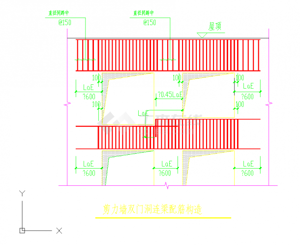 某地某剪力墙双门洞连梁配筋节点构造详图CAD图纸-图一