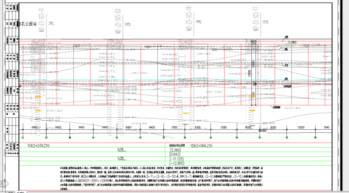 某地地铁车站深基坑围护结构地质纵剖面图CAD图纸_图1