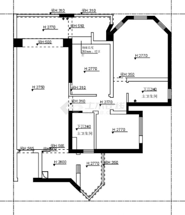 120㎡ 两居室户型-方案1CAD图-图一