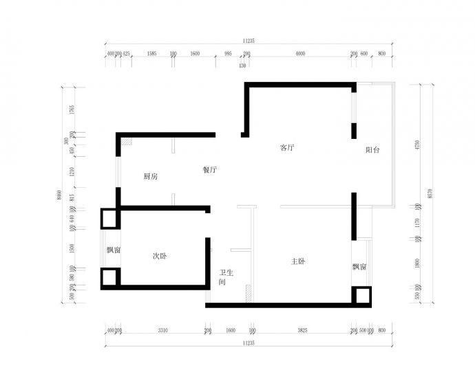 100㎡ 两居室 户型方案CAD图_图1