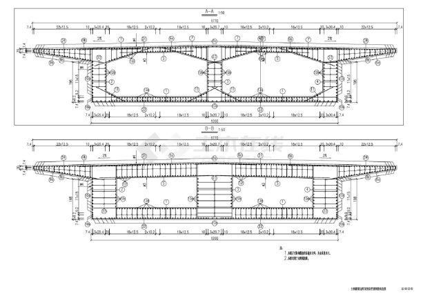 主桥箱梁边跨现浇段普通钢筋构造图-图一