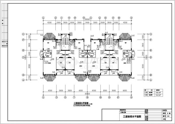 四层4户联排2户叠加别墅楼给排水施工设计cad图纸-图二