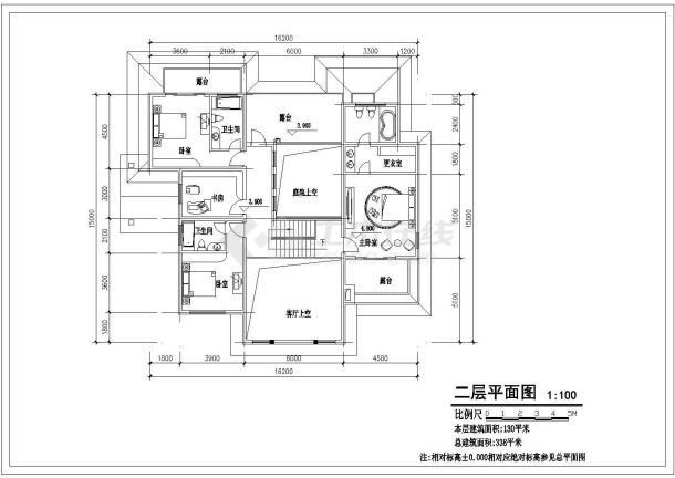 杭州休闲两层住宅楼全套施工设计cad图纸-图二