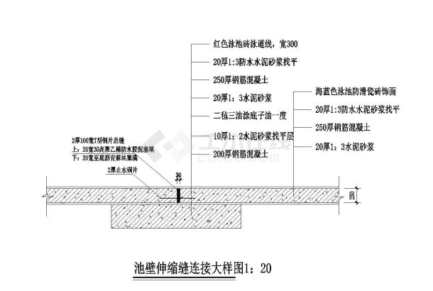 某游泳馆池壁伸缩缝连接大样-图一