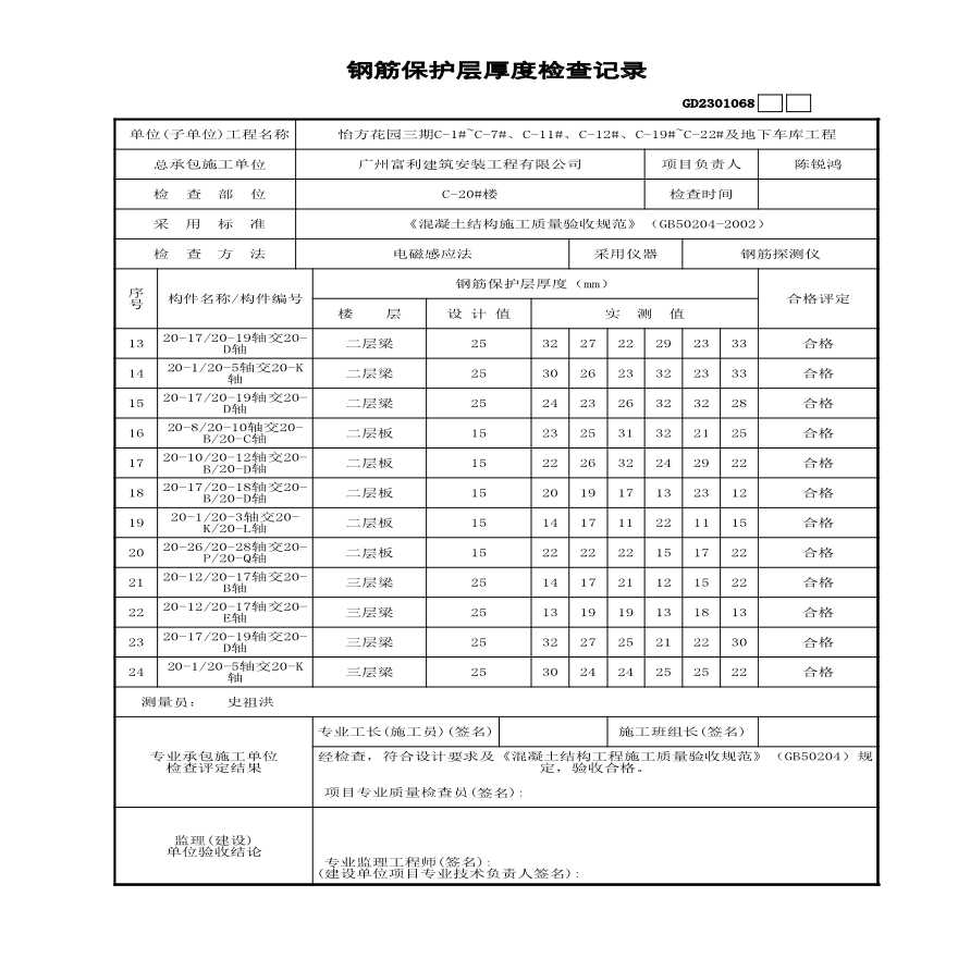 C-20#楼--钢筋保护层厚度检查记录1-图二