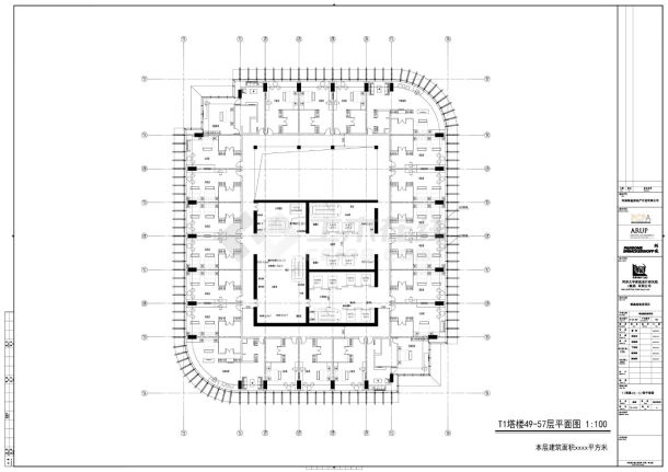 郑州某某超高层项目T1塔楼核心筒平面图-图一