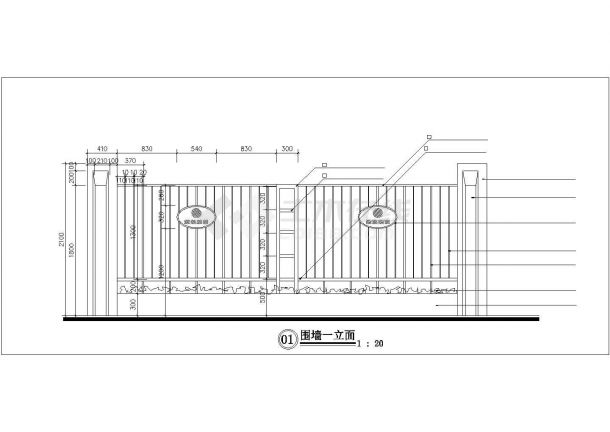 西安市第四中学新建防盗围墙施工设计CAD图纸-图一