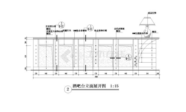 酒吧台结构设计cad规划详图,包含酒吧台立面展开图 1:15,图纸内容完整