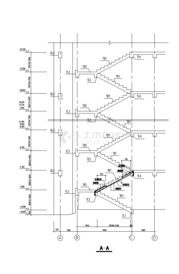 某城市教学宿舍楼梯结构布置CAD参考节点构造详图-图一