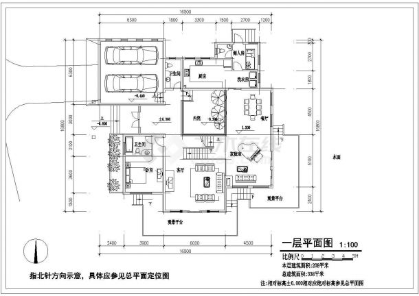 镇江市某村镇338平米2层框混结构独栋别墅建筑设计CAD图纸-图一