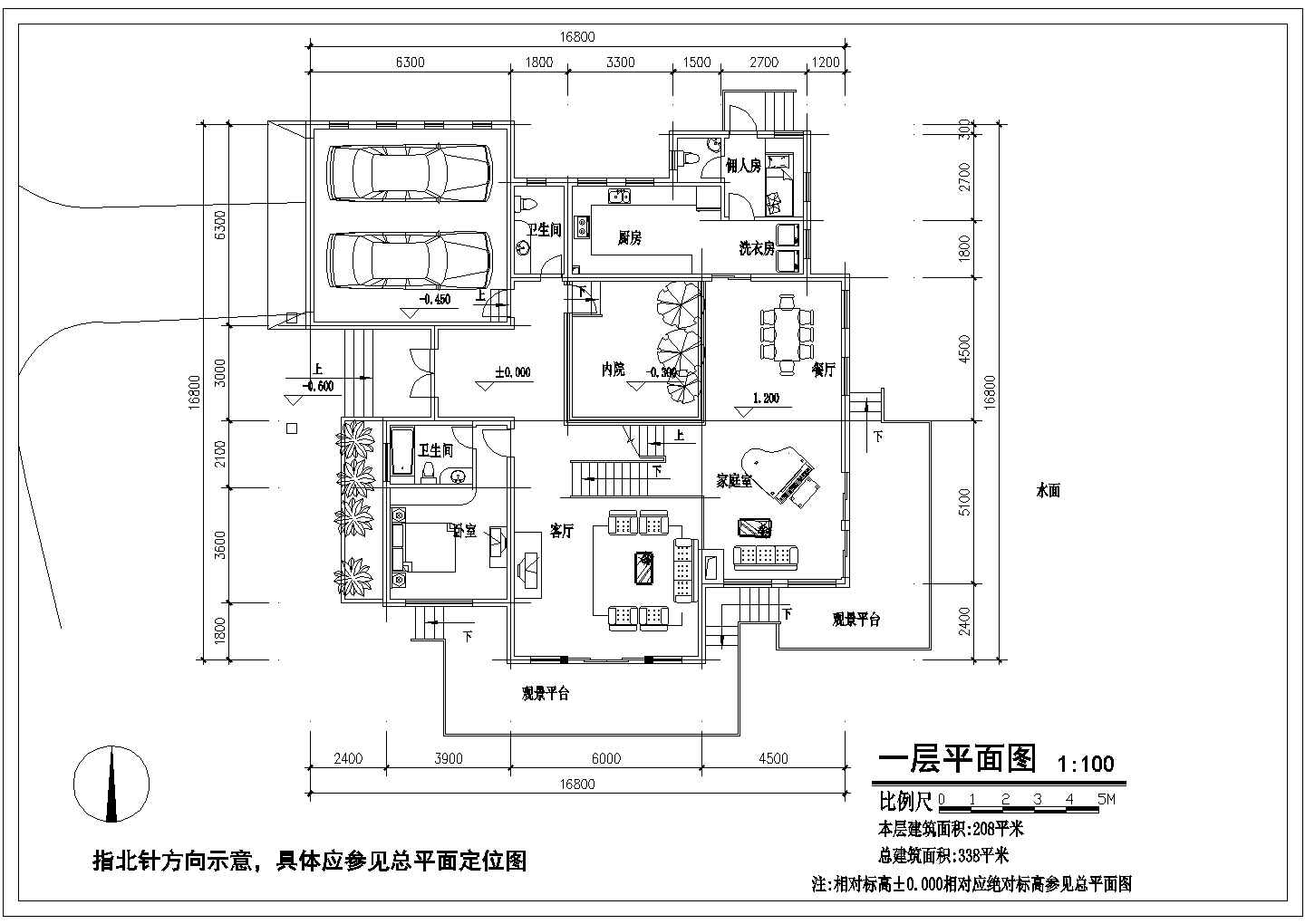镇江市某村镇338平米2层框混结构独栋别墅建筑设计CAD图纸