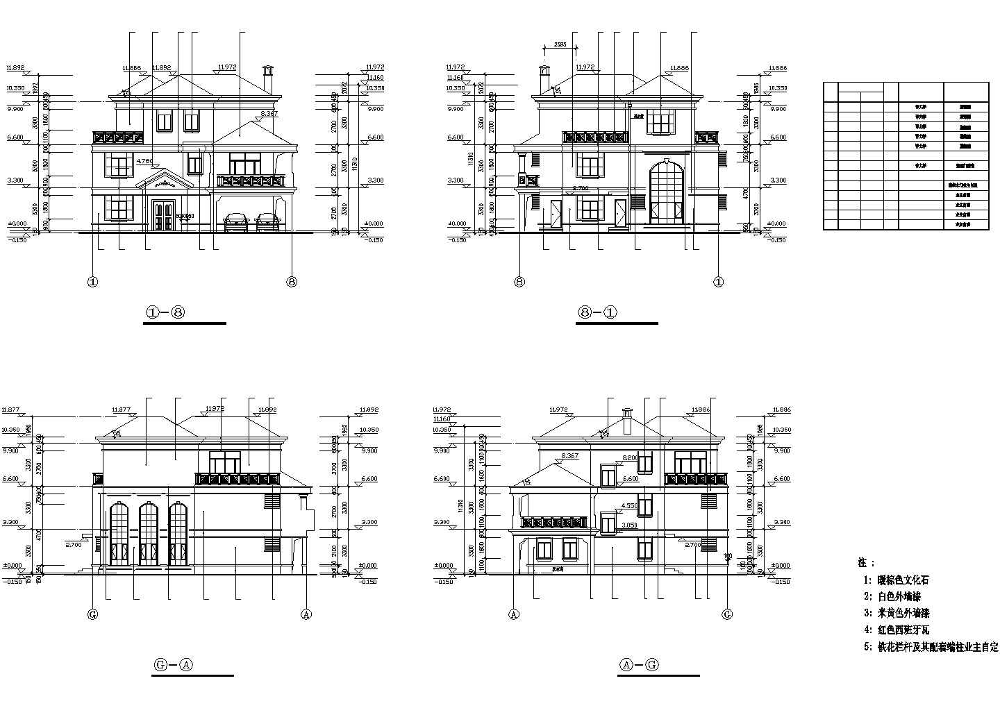 多层日式小别墅施工设计全套cad图（含效果图）