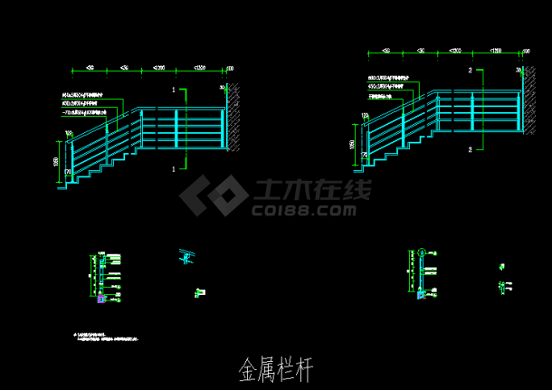 三个金属不锈钢栏杆，二个玻璃栏杆-图一