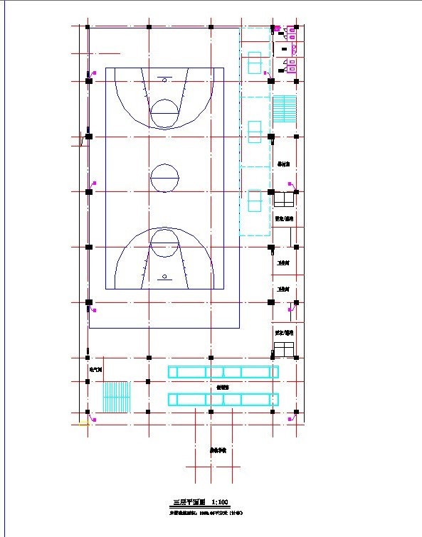 某学校4200平3层框架结构食堂+体育馆平立剖面设计CAD图纸（含夹层）_图1