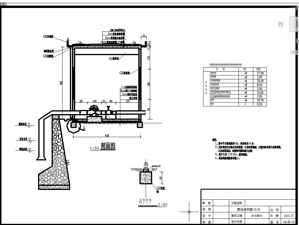 安徽某郊区农田水利工程泵站结构图纸（土地整理）