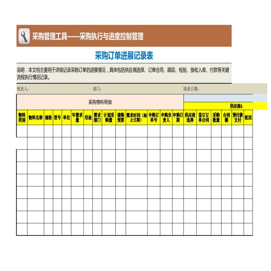 采购订单进展记录表(1) 建筑工程公司采购管理资料.xlsx-图一