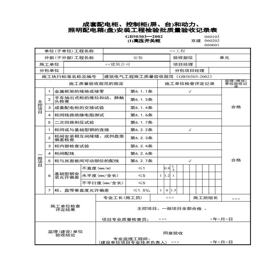 配电柜箱安装检验批.xls-图一