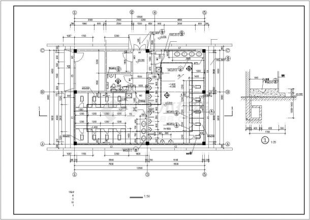 长12.5米 宽9米 1层116平米城区公厕建筑施工图-图一