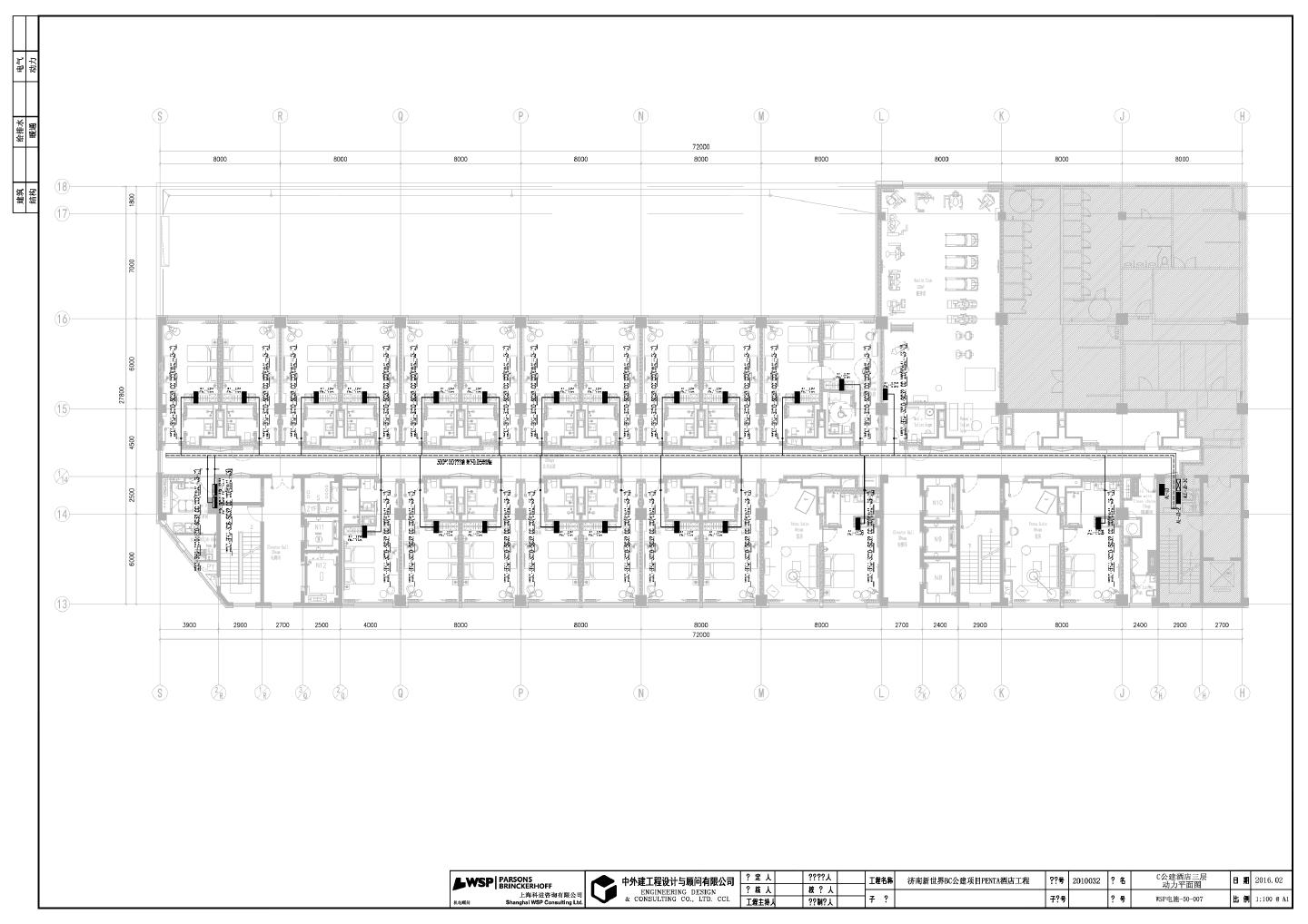 山东某酒店工程动力客房层3-11层动力平面图