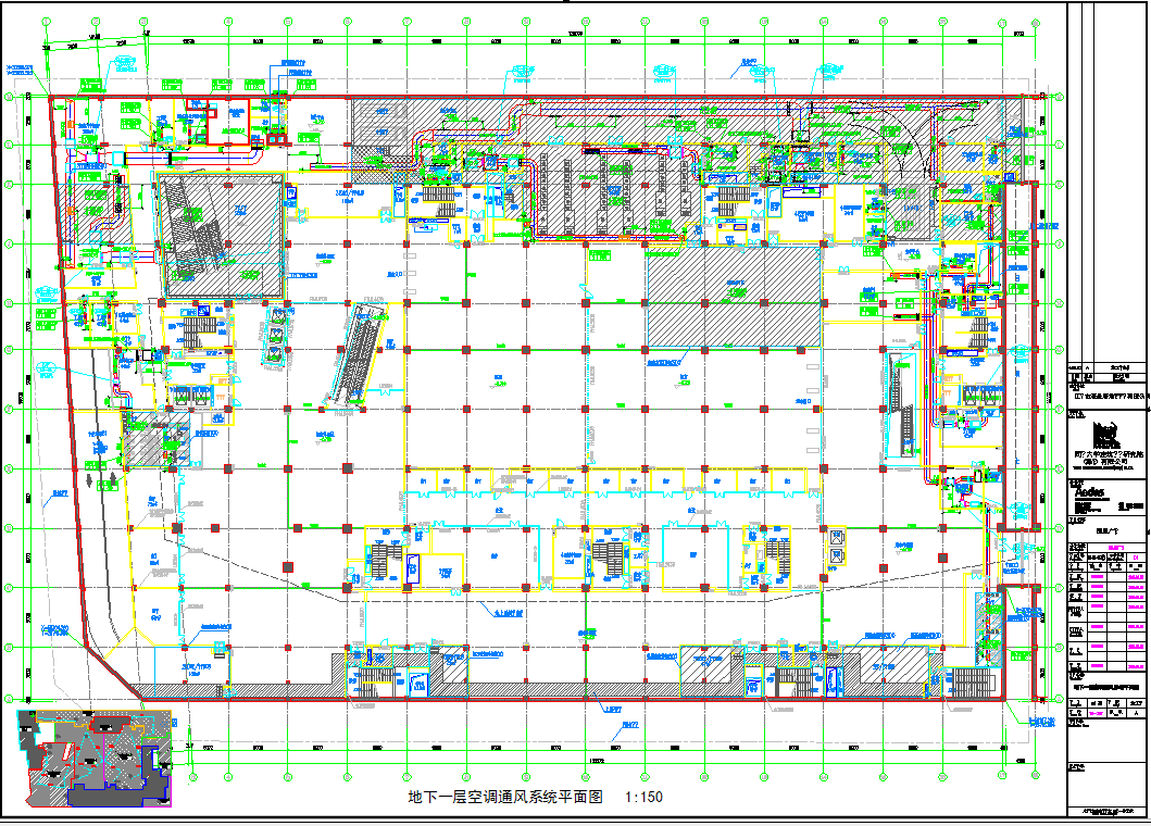 某地广场暖通-地下一层空调通风系统平面图CAD图纸