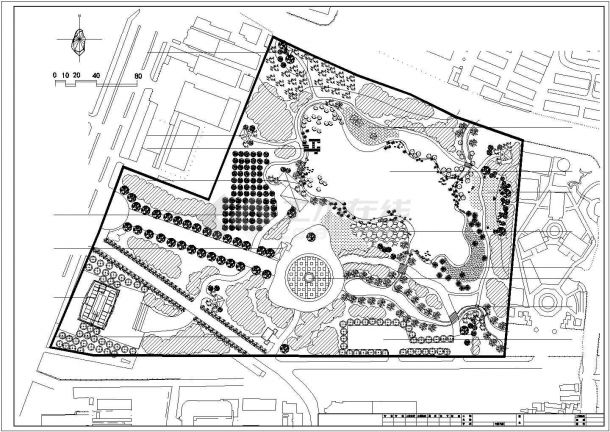某大型公园规划绿化设计cad总平面施工图纸（标注详细）-图一