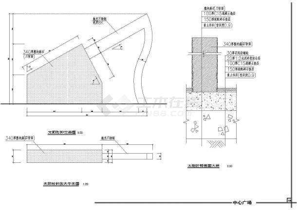 某带雕塑城市广场建筑景观规划设计cad全套施工图纸（标注详细）-图一