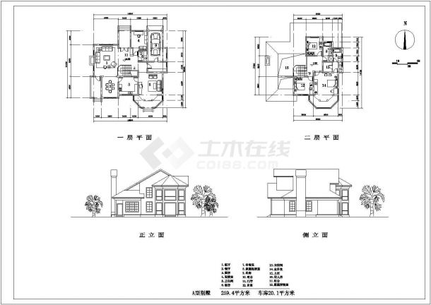 典型独栋别墅设计CAD建筑方案图大全（含经济技术指标，含多栋设计）-图一