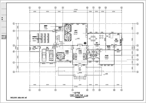 某两层独立别墅设计cad建筑方案图（标注详细）-图二