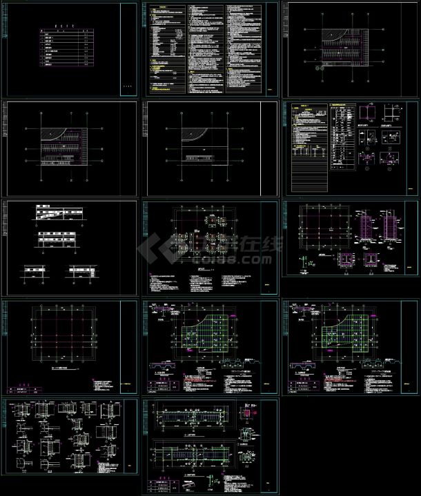 某二层钢结构自行车棚建筑、结构全套施工图-图一