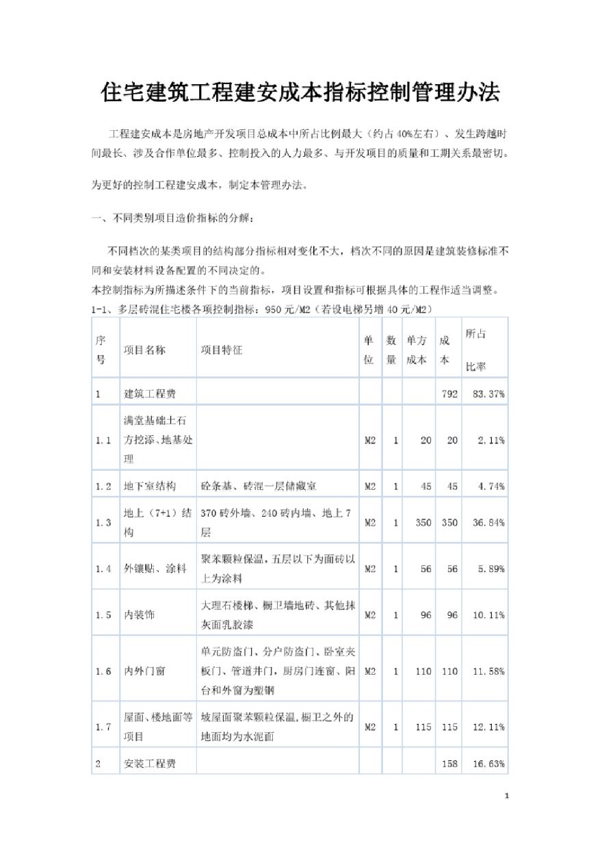 住宅建筑工程建安成本指标控制管理办法-图一