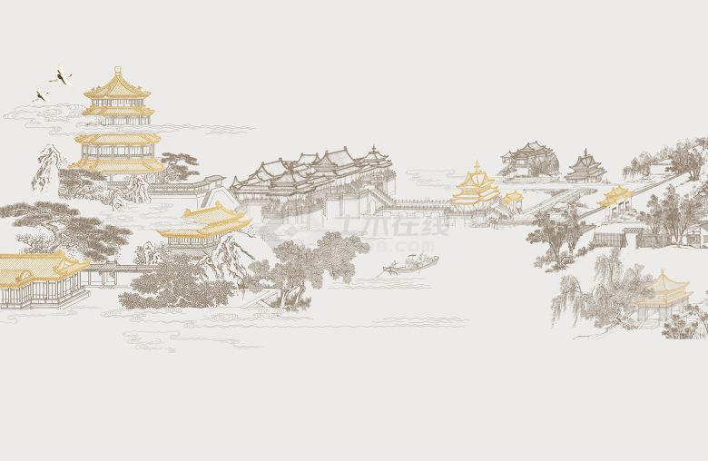 中式楼阁山水壁纸壁画 (39).jpeg-图一