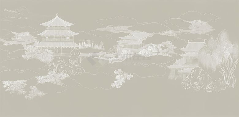 中式楼阁山水壁纸壁画 (43).jpeg-图一