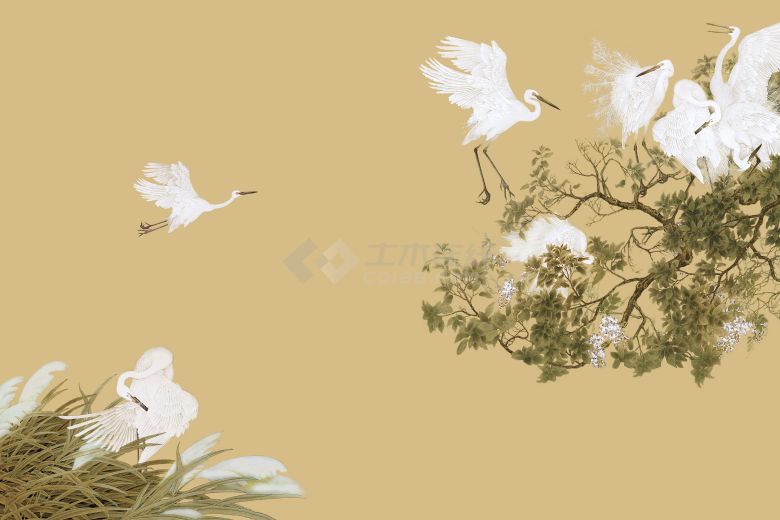 中式仙鹤图壁纸壁画 (25).jpg-图一