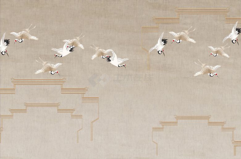 中式仙鹤图壁纸壁画 (4).jpeg-图一