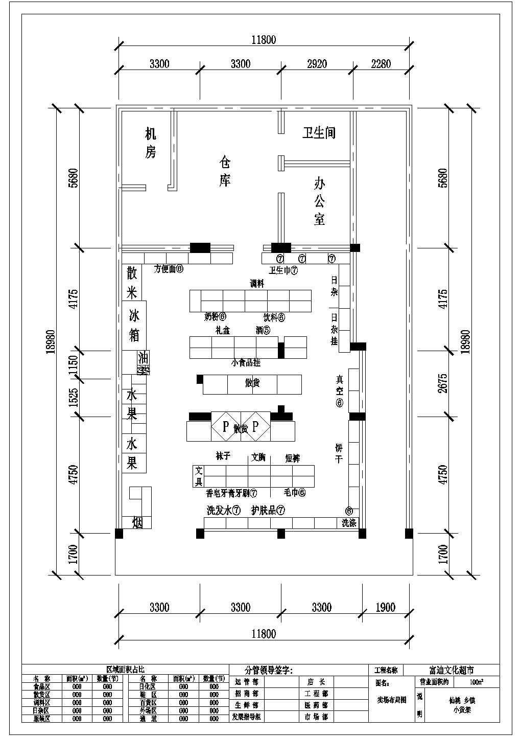 某地100平米超市卖场布局设计cad施工图