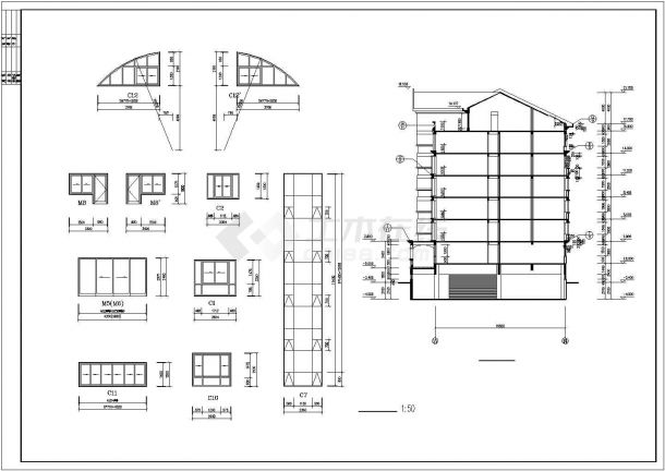 青岛贵福园小区6580平米6层框混结构住宅楼建筑设计CAD图纸（含车库）-图一