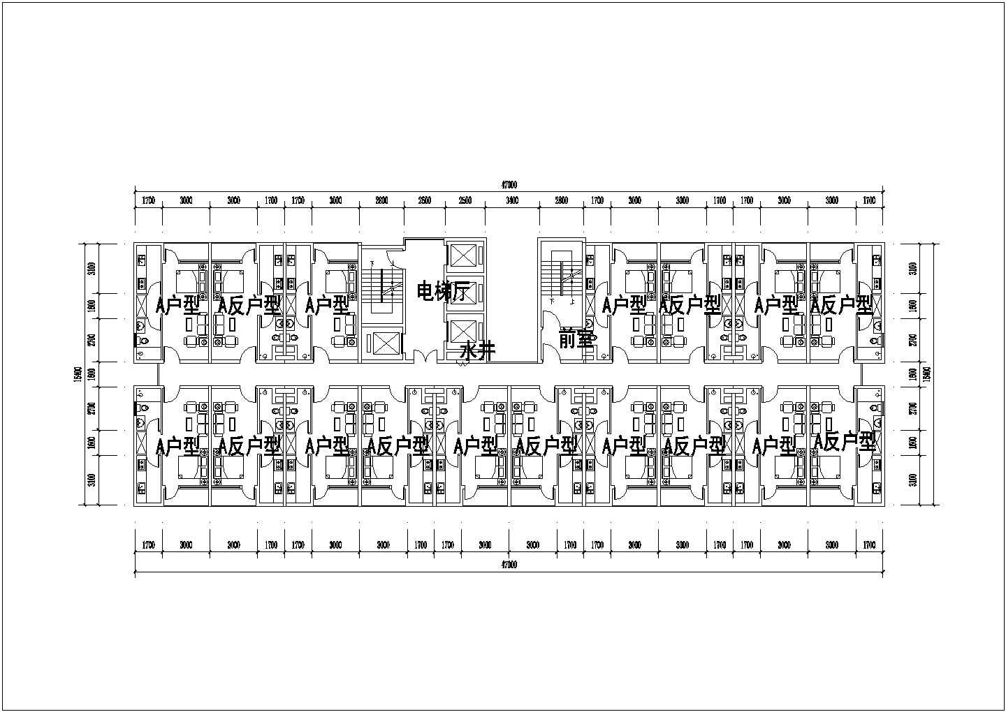 保定市澜镇花园小区公寓住宅楼标准层平面设计CAD图纸（三张）