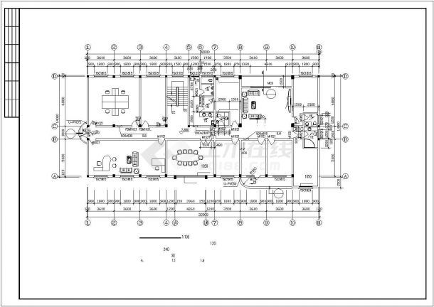 1405平方米三层工具公司办公楼建筑设计施工cad图，共十二张-图二