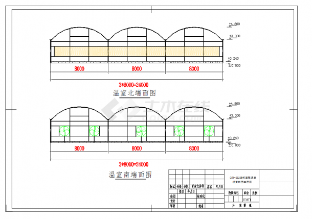 某地连栋大棚温室图CAD图纸-图二