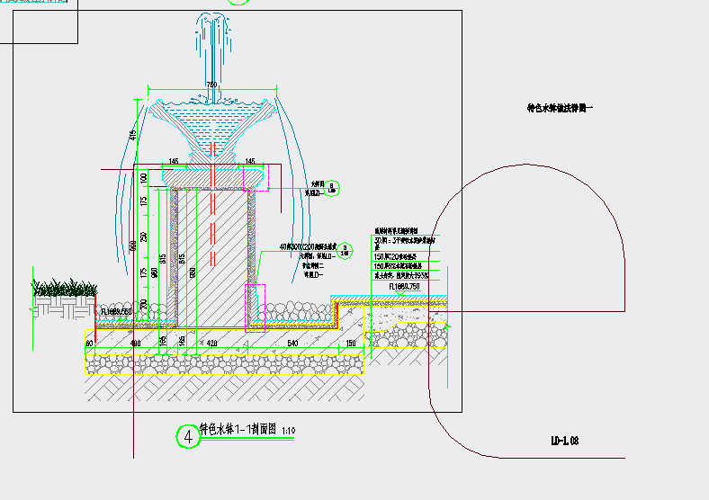 某地住宅特色水钵水景详图设计CAD图纸