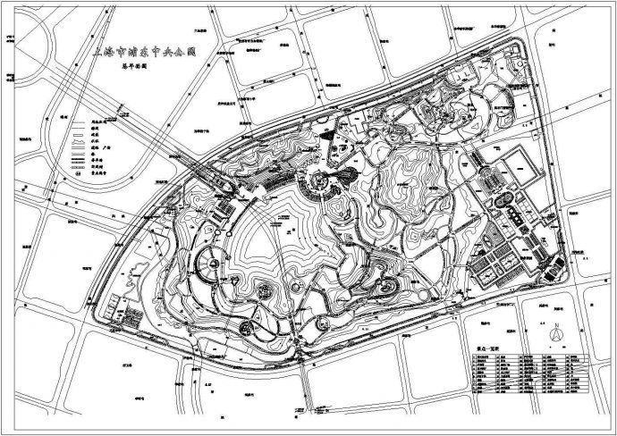 上海市浦东中央公园规划绿化设计cad总平面施工图（甲级院设计）_图1