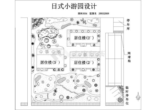 某日式风格小游园绿化规划设计cad总平面方案图（甲级院设计）-图一
